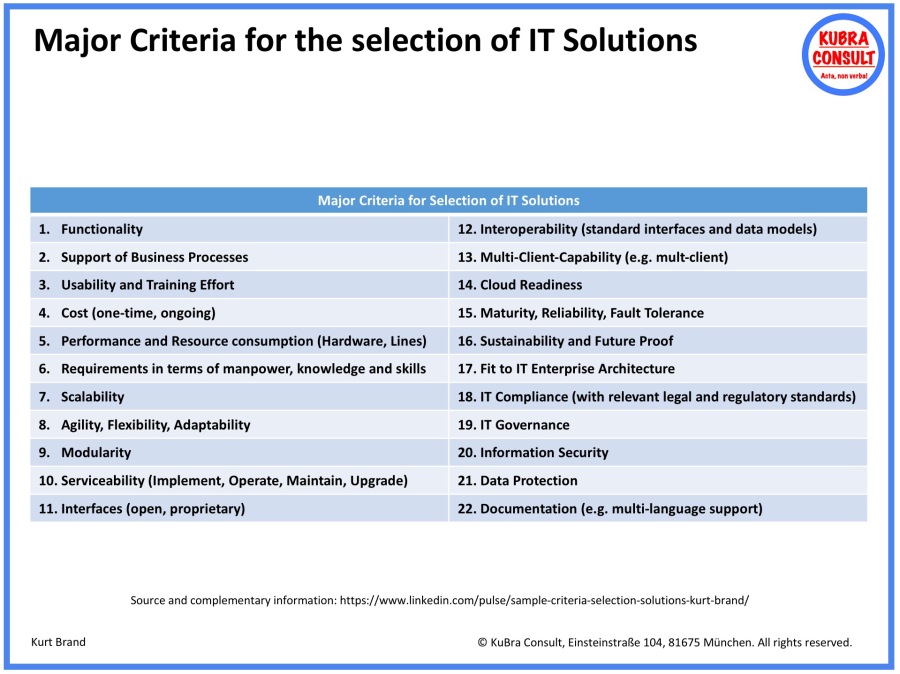 2018-08-24_KuBra Consult - Major Criteria for the selection of IT solutions